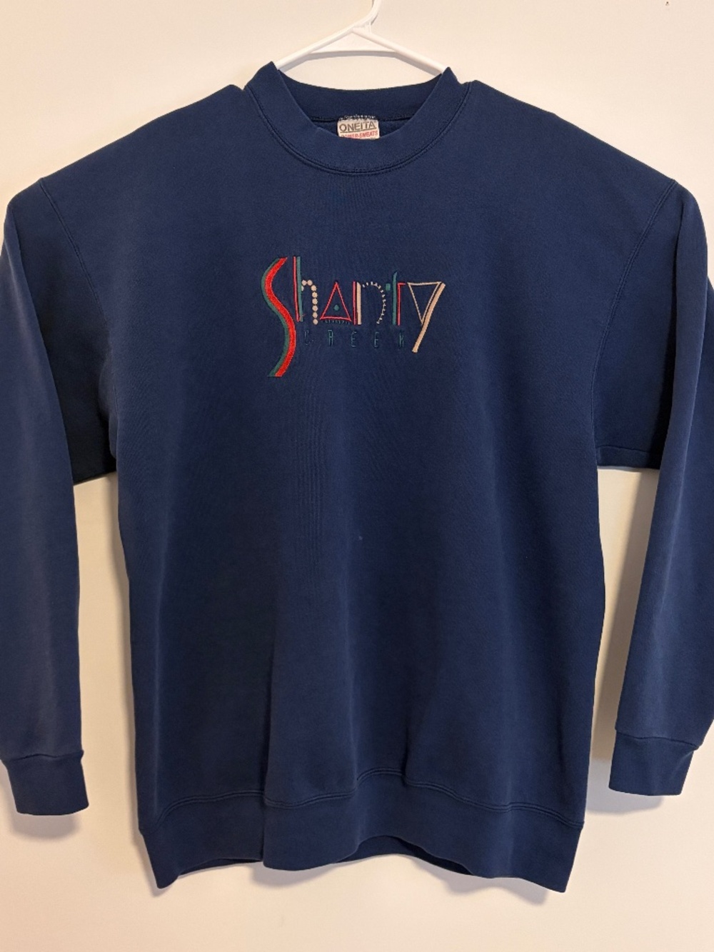 Vintage 90s Shanty Creek Embroidered Crewneck Sweatshirt Navy Blue Oneita Power-